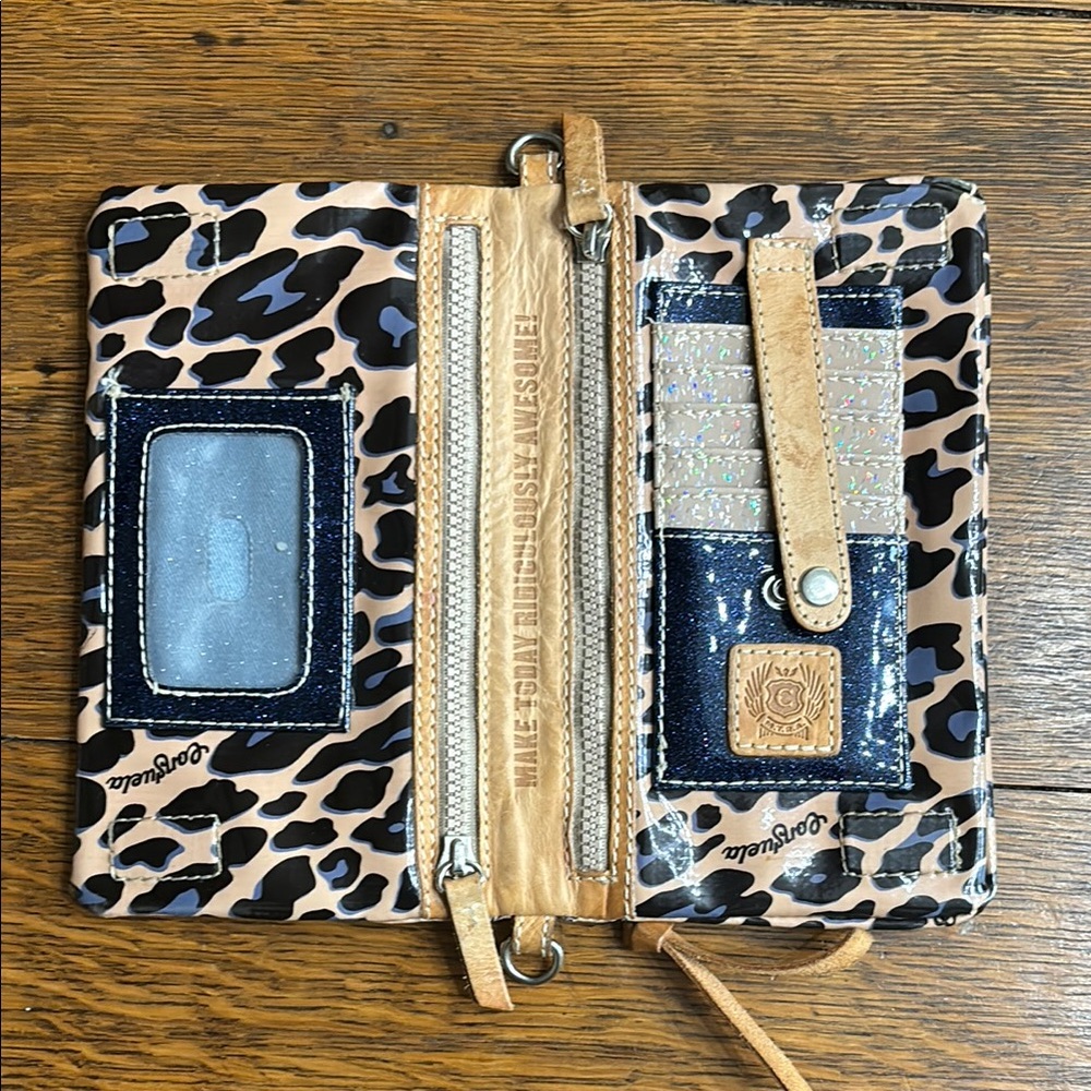 Consuela Leopard Print Clutch with Blue Accents - Picture 2 of 8